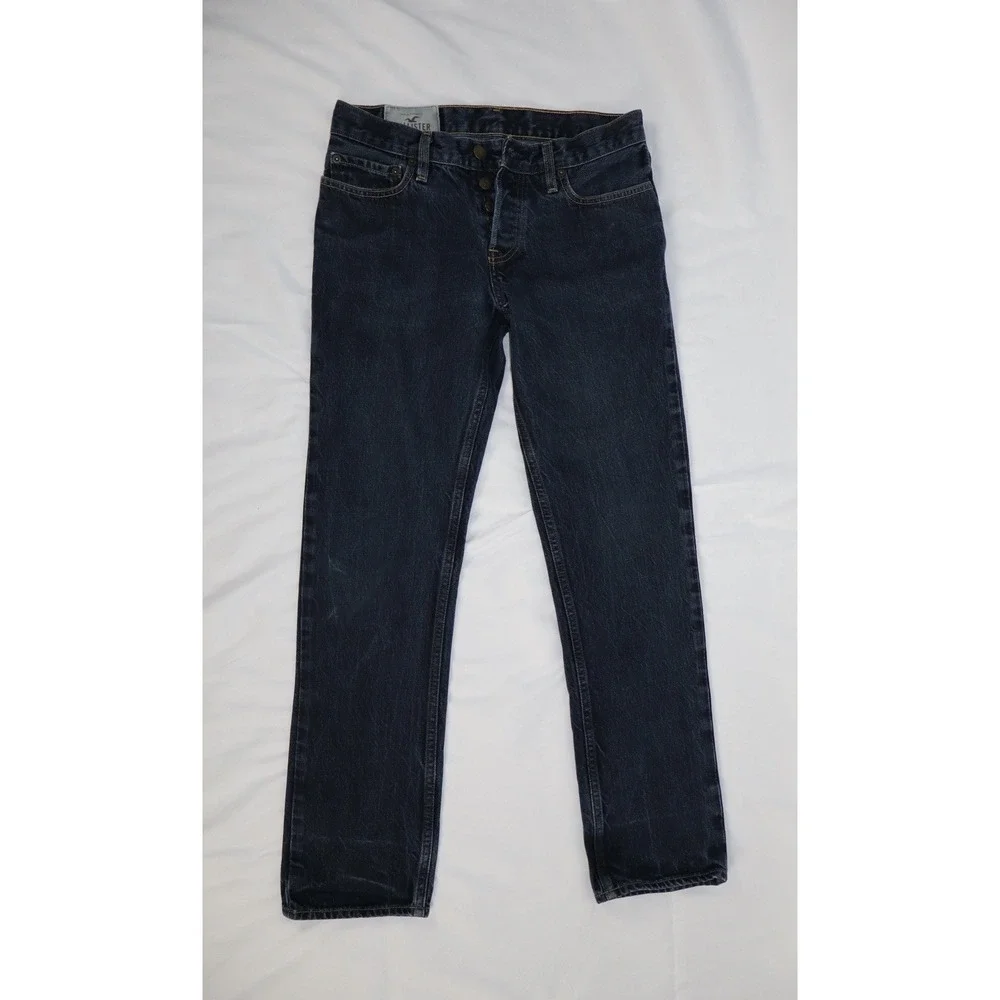Hollister Mens Jeans 30x30 Dark Wash Button Fly Straight Leg Blue Denim
